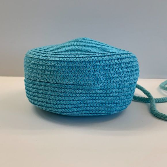 Woven Round Boho/Island Crossbody - Bag Blue - Picture 5 of 5